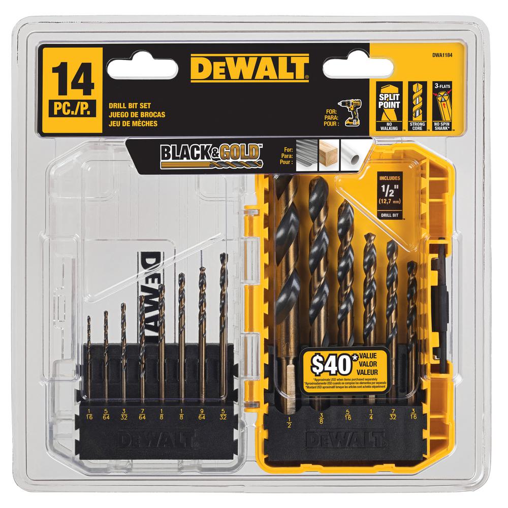DeWalt DWA1184 Black and Gold Drill Bit Set (14-Piece)
