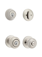 Security Cove Satin Nickel Smartkey Exterior Single-cylinder Deadbolt Combined Door Knob Combo Pack with Antimocrobial Technology