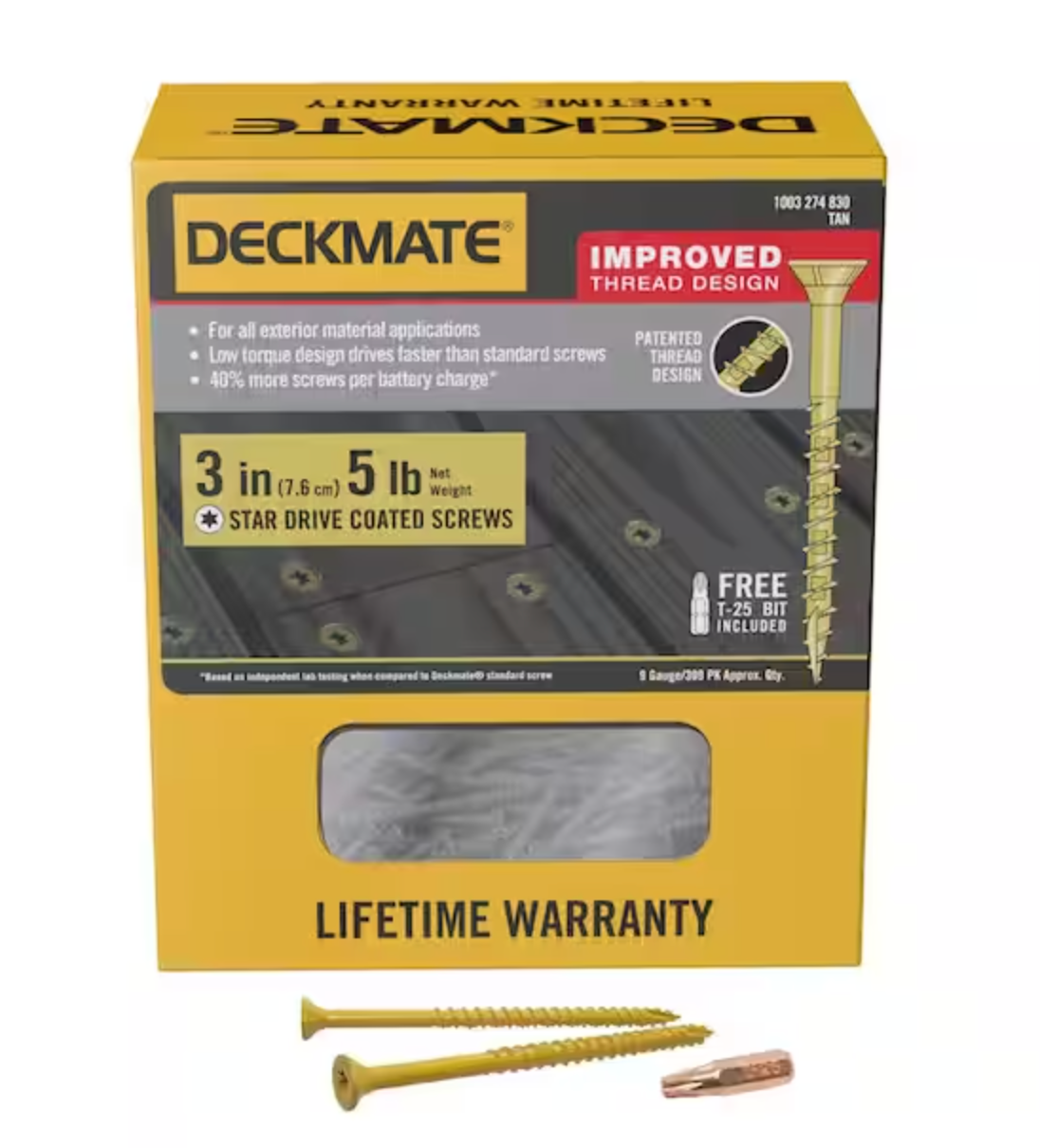 DECKMATE #9 x 3 in. Tan Star Flat-Head Wood Deck Screw 5 lbs.-Box (365-Piece)