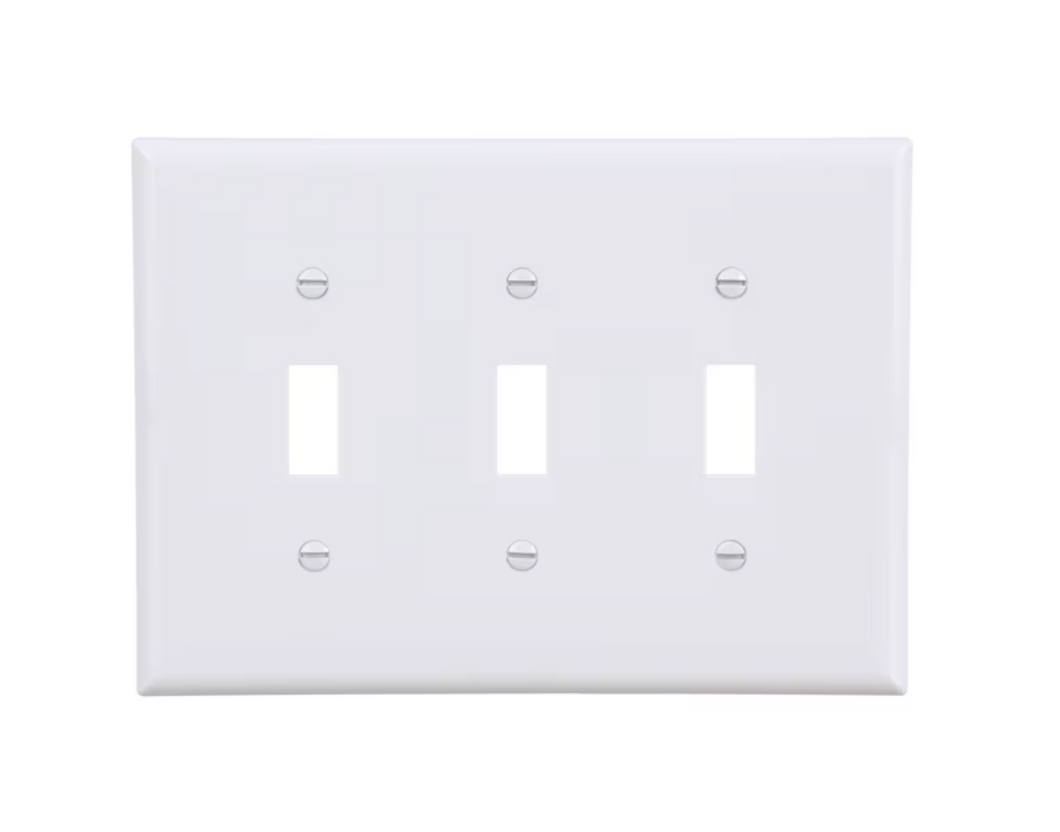 3-Gang Midsize White Polycarbonate Indoor Toggle Wall Plate