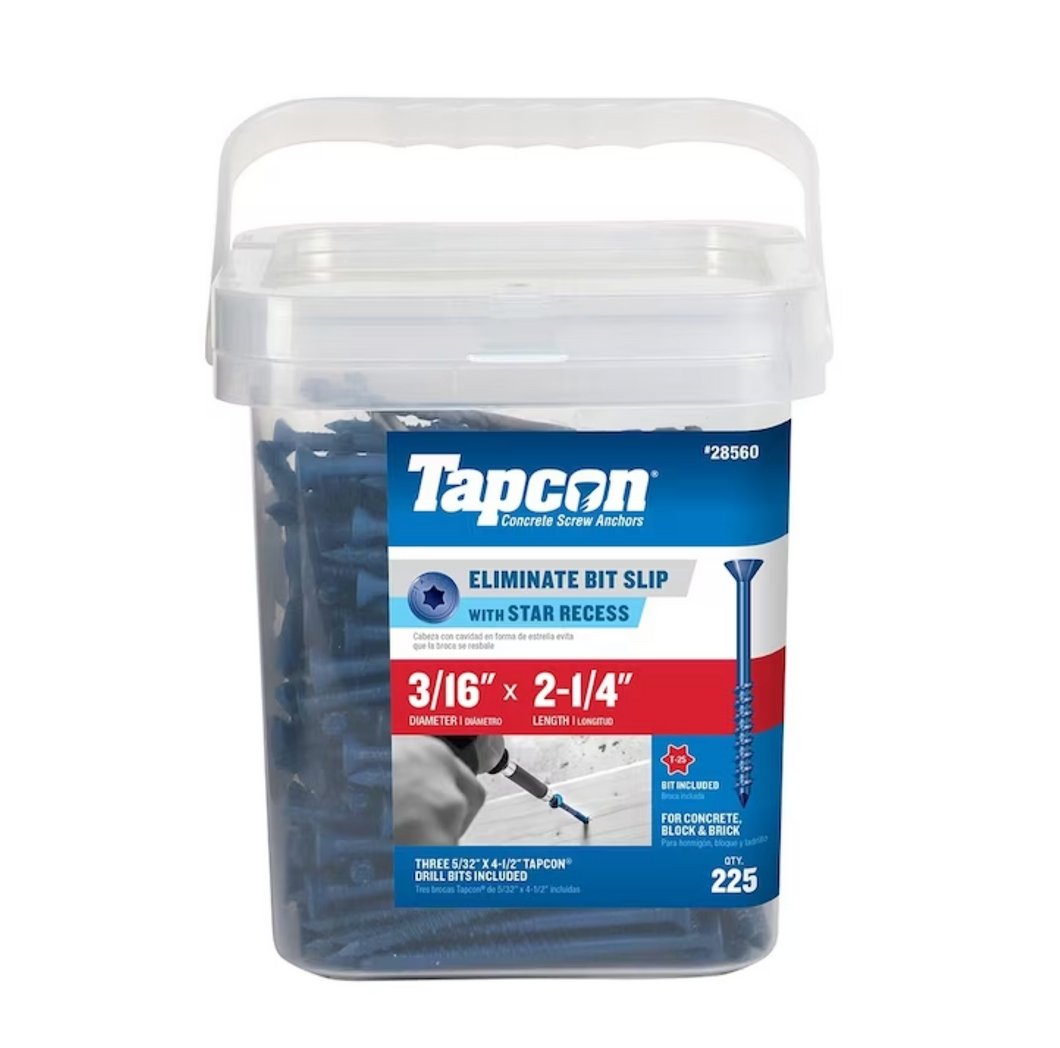 Tapcon Blue 3/16-in x 2-1/4-in Concrete Screws Anchors (225-Pack)