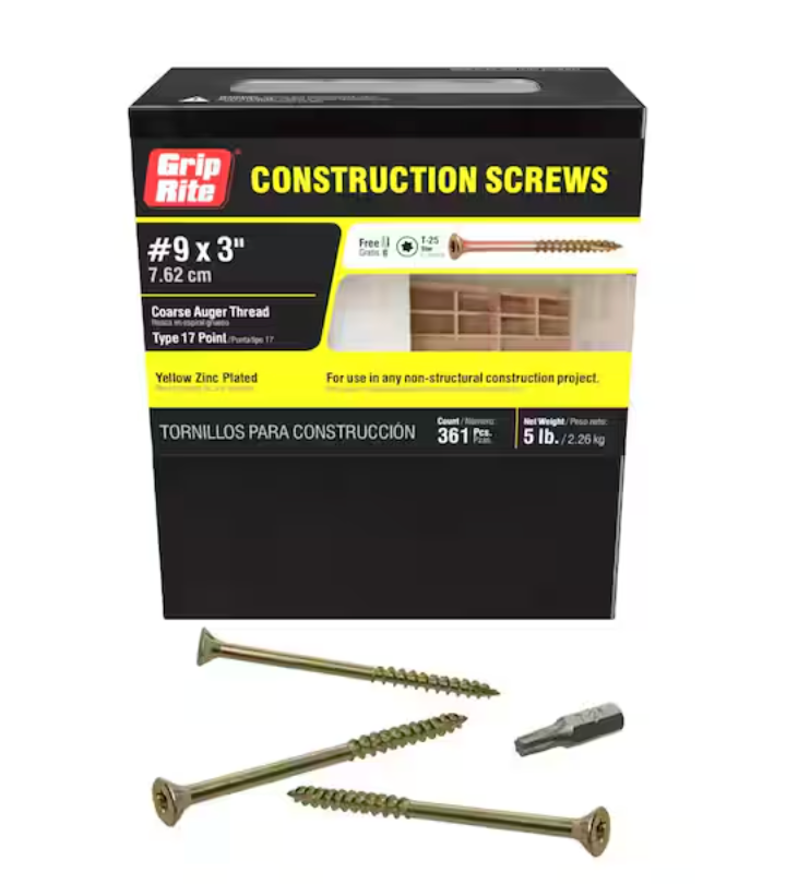 #9 x 3 in. Star Drive Dual Flat Head Gold Coarse Construction Screws 5 lb. Box