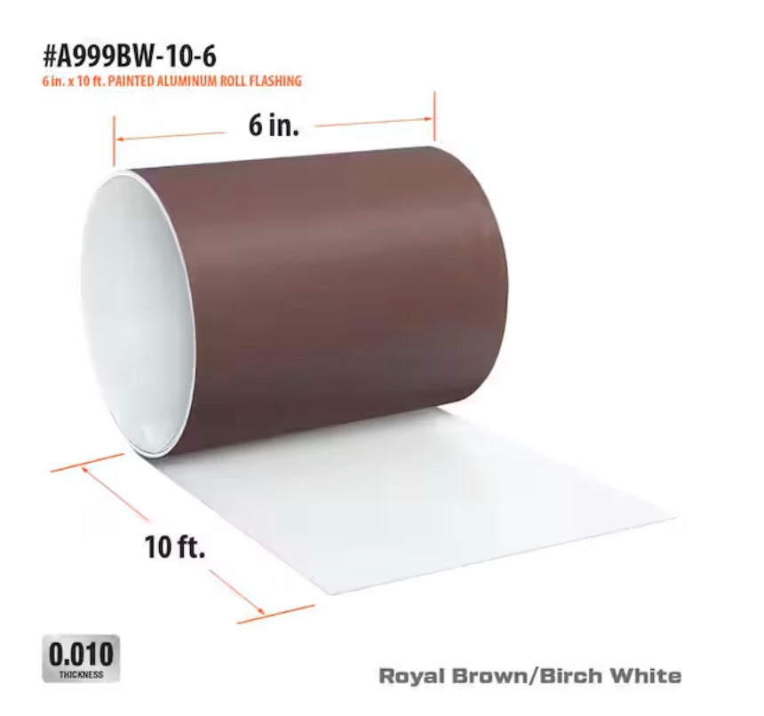 6 in. x 10 ft. Brown/White Aluminum Roll Valley Flashing