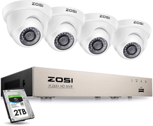 Load image into Gallery viewer, ZOSI 8CH PoE Home Security Camera System with Hard Drive 1TB,H.265+ 8-Channel 5MP 2K+ CCTV NVR,8pcs Wired 1080P 2MP Outdoor Indoor PoE IP Dome Cameras with Night Vision, Motion Alert, Remote Access
