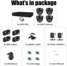 Load image into Gallery viewer, SANSCO 8CH Home Security Camera System with 5MP DVR Recorder and 4Pcs Indoor Outdoor CCTV Dome Cameras, 8 Channel DVR with 1TB HDD, Night Vision, Instant Email and APP Alarm Alert, Easy Remote Access
