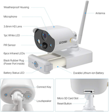 Load image into Gallery viewer, ZOSI C306 1080P Rechargeable Battery Powered Security Camera with Solar Panel,Indoor Outdoor,Night Vision,2-Way Audio,PIR Motion Detection,Smart Light,Sound Alarm,Cloud/SD Card Storage(No SD Card)
