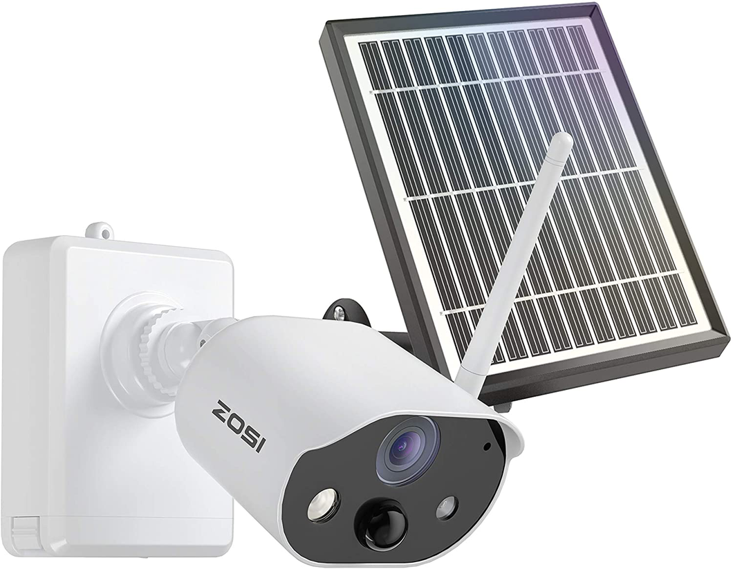 ZOSI C306 1080P Rechargeable Battery Powered Security Camera with Solar Panel,Indoor Outdoor,Night Vision,2-Way Audio,PIR Motion Detection,Smart Light,Sound Alarm,Cloud/SD Card Storage(No SD Card)