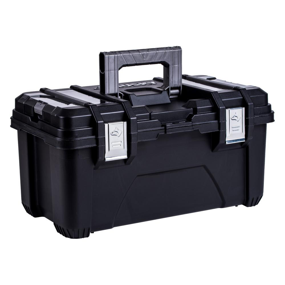 22 in. Plastic Portable Tool Box with Metal Latches in Black