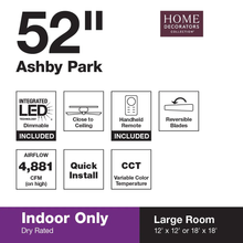Load image into Gallery viewer, Ashby Park 52 in. White Color Changing Integrated LED Brushed Nickel Ceiling Fan with Light Kit and Remote Control
