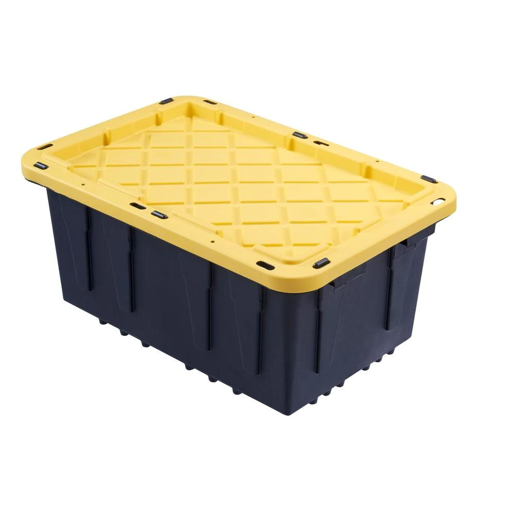 27 Gal. Tough Storage Tote in Black with Yellow Lid