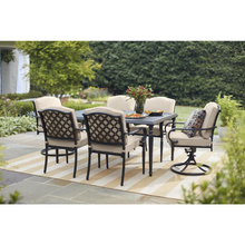 Load image into Gallery viewer, Laurel Oaks Brown 7-Piece Steel Outdoor Patio Dining Set with Cushion Guard Putty Tan Cushions
