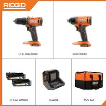 Load image into Gallery viewer, 18V Cordless 2-Tool Combo Kit with 1/2 in. Drill/Driver, 1/4 in. Impact Driver, (2) 2.0 Ah Batteries, Charger, and Bag
