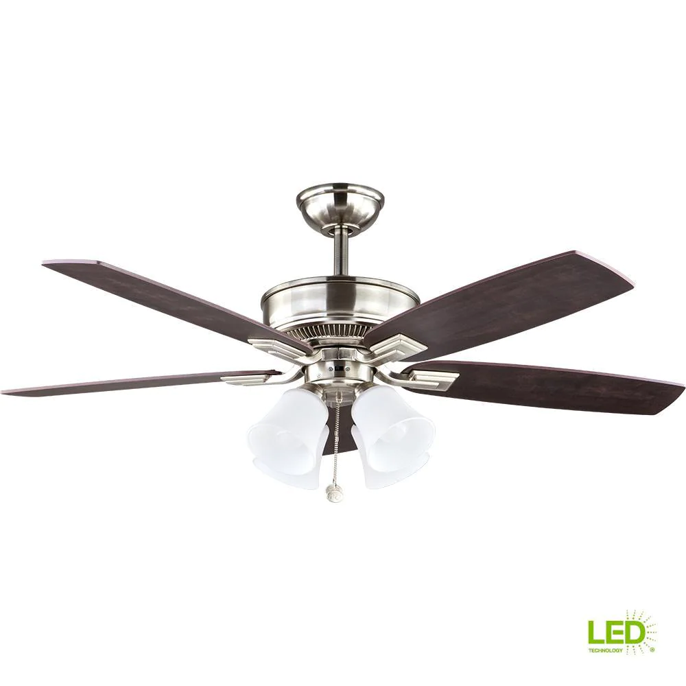 Devron 52 in. LED Indoor Brushed Nickel Ceiling Fan with Light Kit