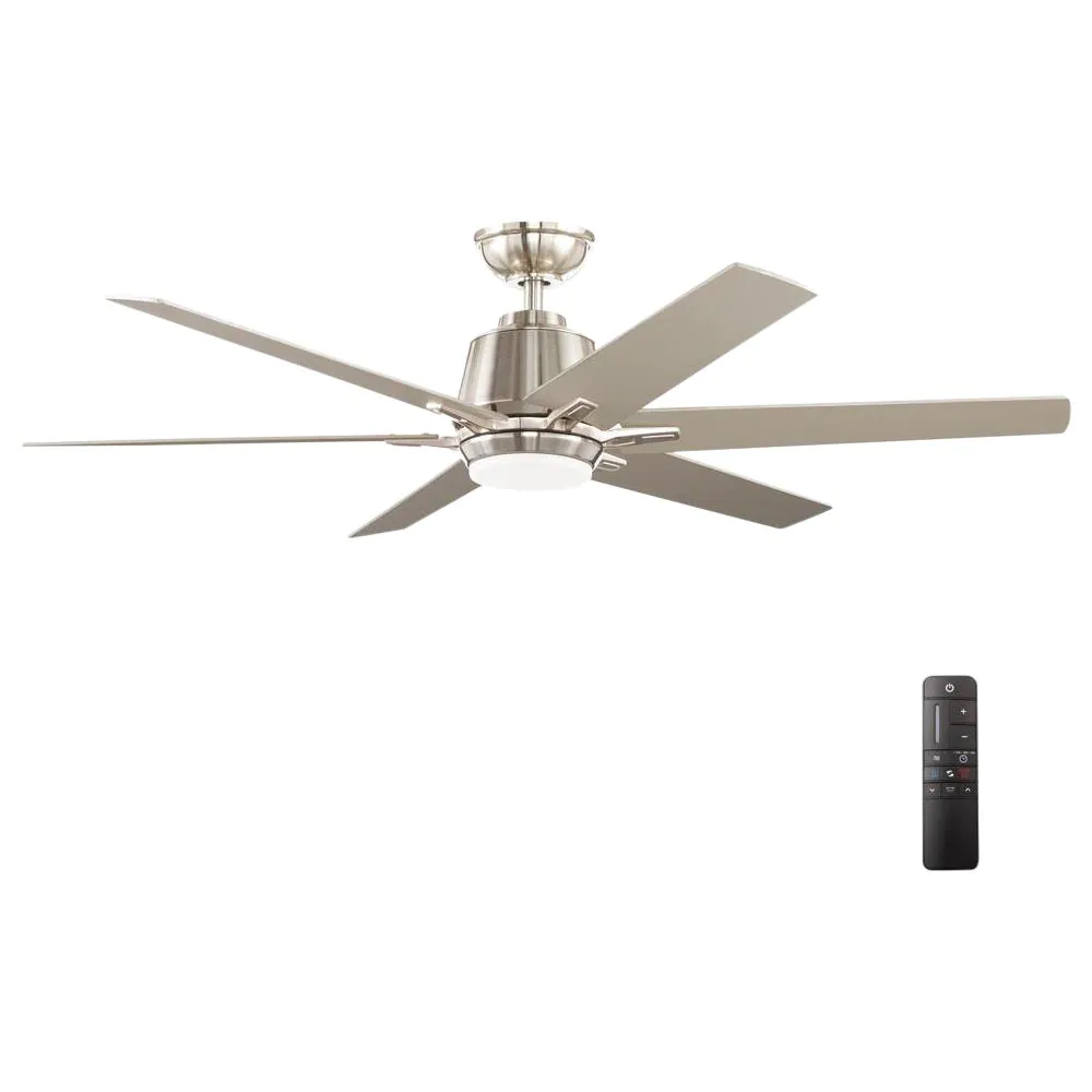 Kensgrove 54 in. Integrated LED Brushed Nickel Ceiling Fan with Light and Remote Control