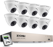 Load image into Gallery viewer, ZOSI 8CH PoE Home Security Camera System with Hard Drive 1TB,H.265+ 8-Channel 5MP 2K+ CCTV NVR,8pcs Wired 1080P 2MP Outdoor Indoor PoE IP Dome Cameras with Night Vision, Motion Alert, Remote Access
