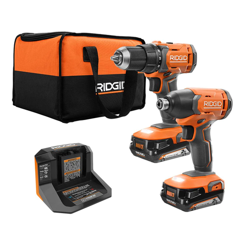 18V Cordless 2-Tool Combo Kit with 1/2 in. Drill/Driver, 1/4 in. Impact Driver, (2) 2.0 Ah Batteries, Charger, and Bag