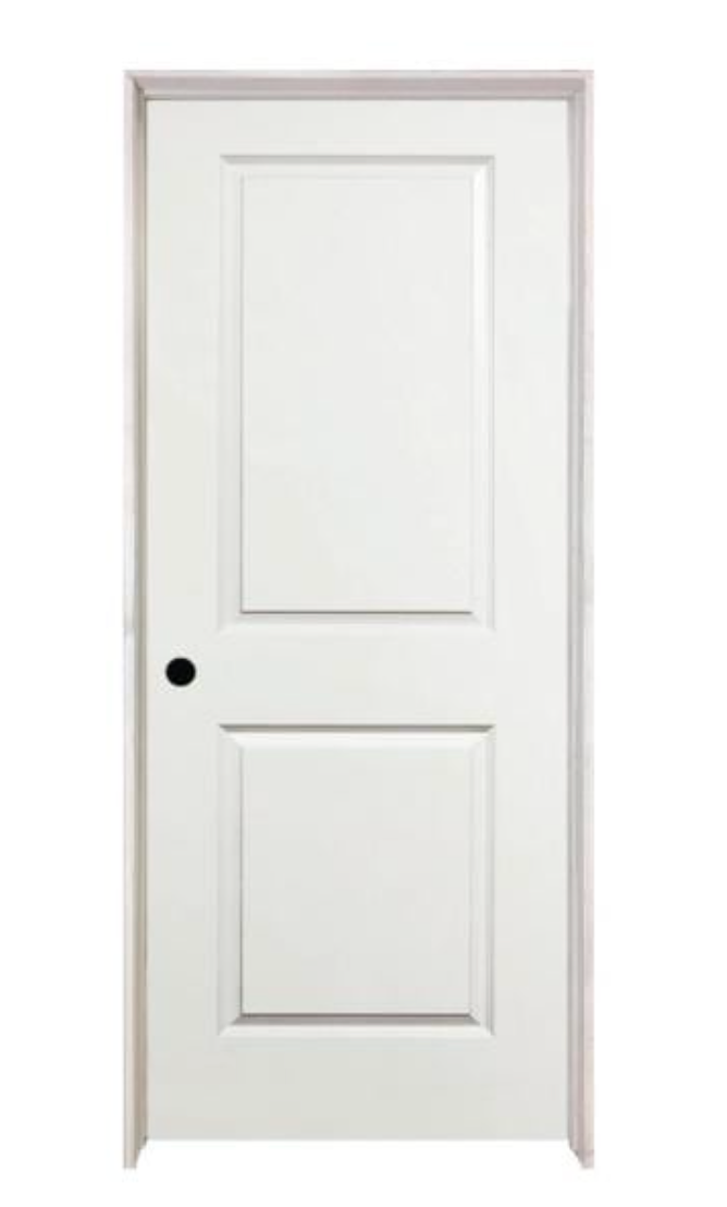 24 in. x 80 in. 2 Panel Square Top White Primed Classic Composite Smooth Hollow Core Single Prehung Interior Door- Right Handed