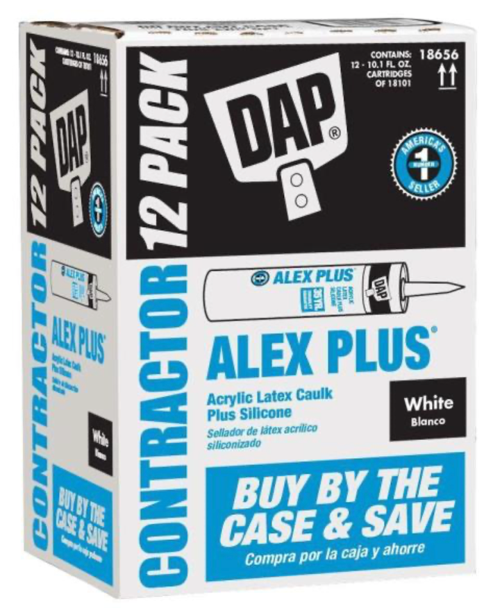 Alex Plus 10.1 oz. White Acrylic Latex Caulk Plus Silicone (12-Pack)
