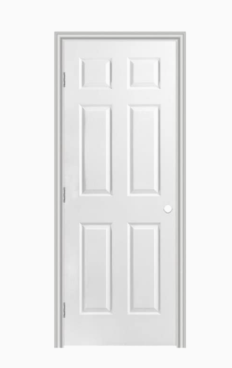 Masonite Traditional 28-in x 80-in 6-Panel Hollow Core Primed Molded Composite Right Hand Inswing/Outswing Single Prehung Interior Door