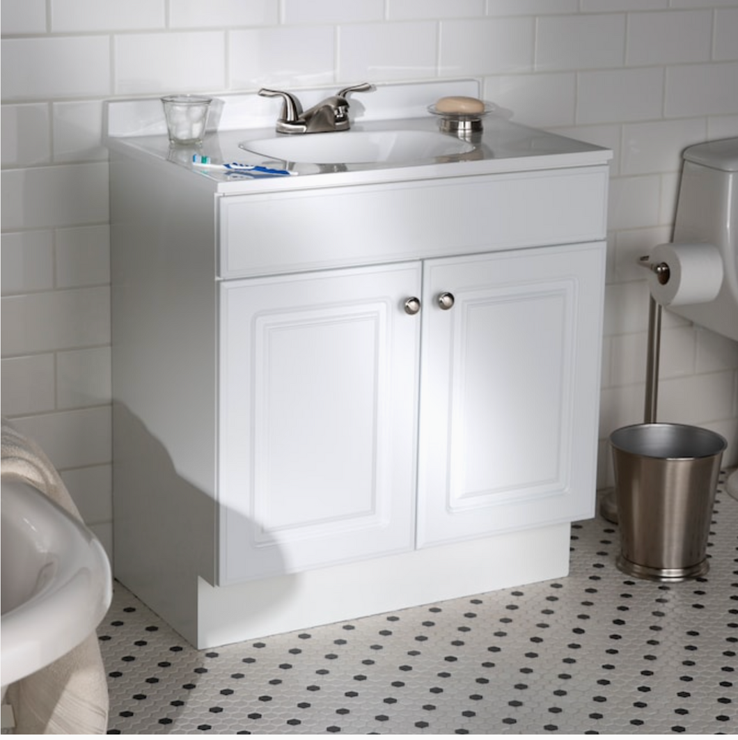 30-in White Single Sink Bathroom Vanity with White Cultured Marble Top