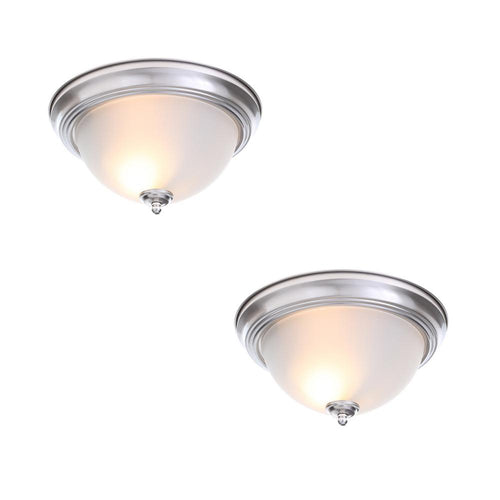 13 in. 2-Light Brushed Nickel Flush Mount with Frosted Glass Shade (2-Pack) - Denali Building Supply