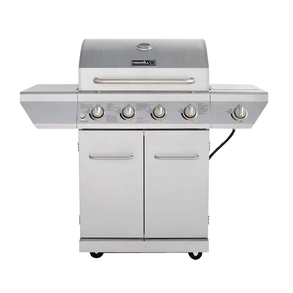 4-Burner Propane Gas Grill in Stainless Steel with Side Burner and Stainless Steel Doors - Denali Building Supply