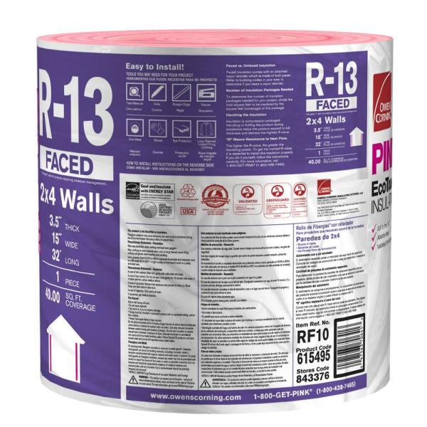 Owens Corning R- 13 Wall 133.44-sq ft Faced Fiberglass Batt Insulation  (15.25-in W x 105-in L) Individual Pack 1 total-Piece at