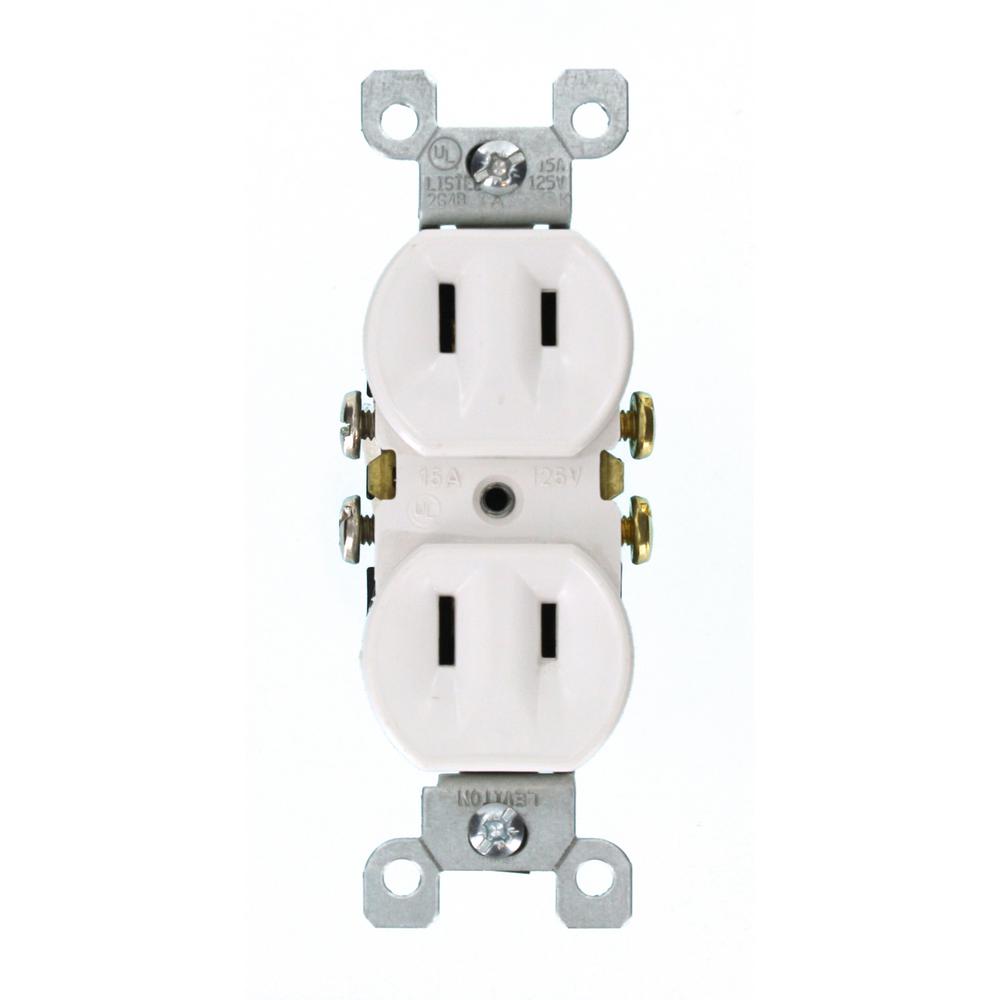15 Amp 2-Wire Duplex Outlet, White - Denali Building Supply